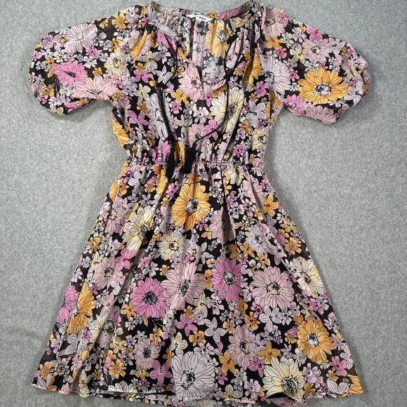 Steve Madden Flounce That Floral Dress Size Small Short Sleeve Tassel V-Neck - Picture 1 of 8
